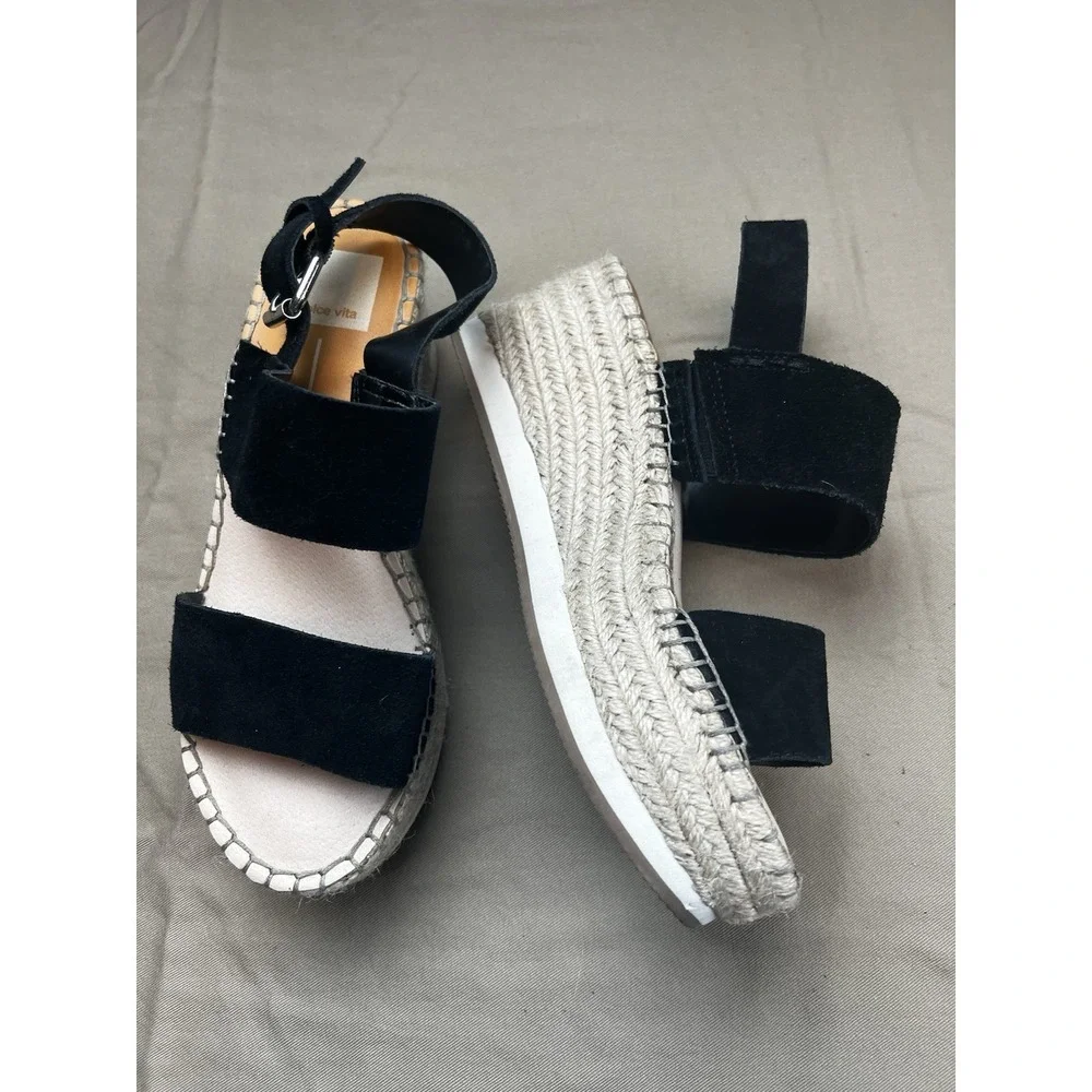 Dolce Vita Black Suede Platform Espadrille Sandals 7.5